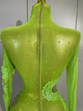 New Sexy Sparkly Diamonds Sequin Long Sleeves Mesh Transparent Mini Dress Eveing Party Nightclub Bar Stage Phootshoot Outfits