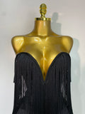 Women Sexy Strapless Tassel Off Shoulder Bandage Dress Fancy Club Celebrity Evening Party Mini Bodycon Dress Birthday Vestido