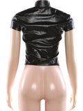 Hottie PU Crop Top Women Stand Collar Single Breasted Sexy Wild Stylish Solid Gothic Punk Skinny Midnight Streetwear