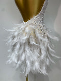 Luxury Rhinestones Pearls Halter Backless Short Feathers Dress Women Sexy Celebrate Birthday Dress Performance Dance Costume