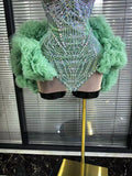 Mint Color Women Sexy Strapless Shining Rhinestones Ball Gown Mini Dress Cute Celebrate Birthday Party Performance Costumes