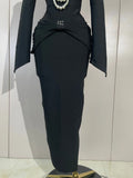 Women Celebrity Evening Party Club Prom Luxury Birthday Dresses Elegant Pearl Beaded Sexy Long Sleeve Bodycon Long Bandage Dres