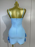 Elegant Chic 3D Beaded Flower Spaghetti Strap Short Bodycon Bandage Dress Luxury Party Prom Gown Birthday Wedding Guest Dresses