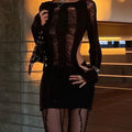 Sexy Sheer Knitted Dress Women Bodycon Long Sleeve Hollow Out Mini Dresses Femme Club Sexy Backless Knitwear Dress Womens