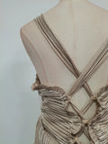 Gold Pleated Tunic Fish Bone Dresses for Women Square Collar Sleeveless Casual Party Split Evening Dress Female New