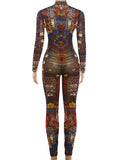 See Through Jumpsuit Women Sexy Hottie o-Neck Zip Club Vacation Midnight Stretch Full Sleeve Skinny Stretch Overall