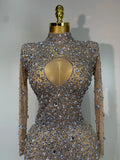 Women Sparkly Diamonds Mesh See Through Bodycon Dress Evening Birthday Party Sexy Nightclub Bar Stage Costume