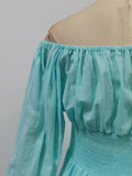 Two Piece Set for Women Square Collar Lantern Sleeve Patchwork Lace Up Slim Top High Waist Shorts Sheer Suit Female