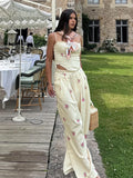 Floral Print Ruched Strapless Tube Top Elastic Waist Wide Leg Pants 2-Piece Set 2026 Summer Women Resort Bohemian Casual Outfit