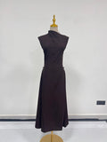 Solid Minimalist Slimming Dresses for Women O Neck Sleeveless High Waist Temperament Dress Female New