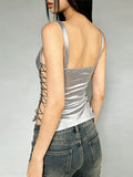 Sexy Bandage Hollow Out Women's Sling Top Slim Sleeveless Backless Pleated Female Vest 2026 Summer Beach Holiday All-match Vests