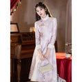 Pink Aodi Qipao Improved Chinese Stye Dress Women Warm Chesongam Princess Style Evening Party Vestidos Hanfu Dress for Lady