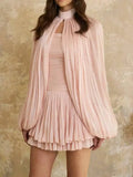 Women's Spring Summer Stand Collar Capelet Fitted Mini Dress Elegant Formal Party Wear 2026 Trendy Feminine Fashion Dress