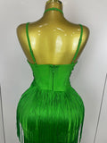 Elegant Sexy Backless Green Tassel Bodycon Long Bandage Dress Women Celebrity Evening Club Luxury Birthday Party Stage Outfit