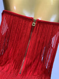 Women Sexy Strapless Tassel Off Shoulder Bandage Dress Fancy Club Celebrity Evening Party Mini Bodycon Dress Birthday Vestido