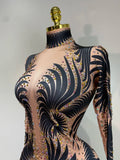 Sexy Long Sleeves Print Rhinestone Jumpsuits Drag Queen Show Stage Performance Costume Women Evening Party Nightclub Rompers