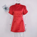 Elegant Bow Hollow Out Mini Dress Women Red Short Sleeve Sexy A-line Dresses Female 2025 Fashion Party Evening Robe White Black