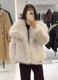 Fashion Women Solid Lapel Faux Fur Coat Long Sleeve Fluffy Loose Short Cardigan Jacket Winter Lady Thicken Warm Outwear