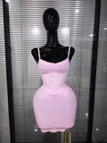 Pink Orange Women Sexy Strap O-Neck Bodycon Mini Bandage Dress Birthday Party Girls'Vacation Cocktail Outfit Wholesale
