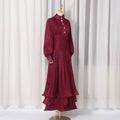 Luxury Afternoon Tea High Neck Pleated Maxi Dress for Women Puff Sleeve Ruched Waist Tiered Flared Skirt for Wedding Guest