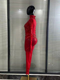Singer Show Leotard Gogo Drag Queen Outfit Women Sexy Red Rhinestone Jumpsuit Stage Performance Costume Bar Club Birthday Party