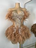 Sparkly Sequins Birthday Outfit Women Sexy Top Skirt Two Pieces Sets Celebrity Performance Show Wear Nightclub Bar Dress