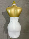 Neck-length V-neck Bandaged Halter Dress with A Fitted Bottom Hem  Sleeveless Form-fitting Cocktail Dress for Formal Parties