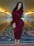 Knit Furry Patchwork Dress Women Deep V-Neck Sexy Elegant Christmas Party Winter Trend Stretch Skinny Maxi Bodycon