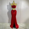 Women Evening Christmas Party Birthday Photoshoot Outfit Sexy Fashion Splicing Love Halter Crop Top & Long Skirt Two Piece Set