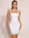 Sexy Backless Spaghetti Strap White Sleeveless Bodycon Bandage Dress Women Elegant Prom Gown Club Party Birthday Dresses