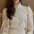 Lace Two Piece Set for Women High Neck Long Sleeve Top High Waist Bodycon Skirts Spring Suit Female New Style