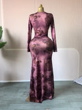 Women Print O-neck Stacked Ruched Bowknot Streamer Mermaid Maxi Midi Dress 2026 Cocktail Birthday Holiday Party Dresses