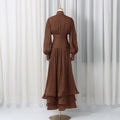 Luxury Afternoon Tea High Neck Pleated Maxi Dress for Women Puff Sleeve Ruched Waist Tiered Flared Skirt for Wedding Guest