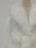 Solid Fashionable Fuax Fur Jacket for Women Lapel Long Sleeves Slim Spliced Lace Up Coat Female Winter Clothing New