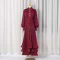 Luxury Afternoon Tea High Neck Pleated Maxi Dress for Women Puff Sleeve Ruched Waist Tiered Flared Skirt for Wedding Guest