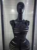 Black Color Women Sleeveless Sexy Square Collar Bodycon Fringes Bandage Long Dress Elegant Evening Party Celebrate Outfit