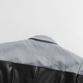 Pu Leather Patchwork Contrasting Design Slim Suit Blazers For Women Notched Collar Long Sleeve Coats Female Clothes Style