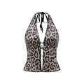 Women's Leopard Sequin Halter Cami Top Fashion V-neck Sleeveless Backless Slim Tank Blouse Lady 2026 Summer Sexy Y2k Streetwear