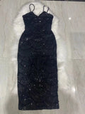 New Black Color Women Sleeveless Sexy Beading Strap Bodycon Long Dress Shinning Sequins Celebrate Elegant Evening Party Dress