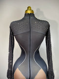 Sparkly Diamond Women Sexy Mesh Jumpsuit Nightclub Bar Party Show Gogo Dancer Clothing Drag Queen Outfit Stage Costume