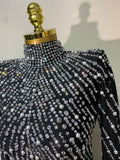 Women Sexy Long Sleeve Luxury Diamonds Maxi Long Bodycon Dresses Celebrity Elegant Red Carpet Show Evening Party Birthday Dress