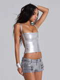 Sexy Solid Bandage Women Top Stripe Sleeveless Slash Neck Female Crop Tops Side Lace-Up Top 2026 Summer All-Match Lady