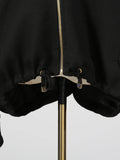 Solid Spliced Metal Zipper Jacket for Women Hooded Batwing Sleeve Patchwork Drawstring Hem Loose Sport Casual Jackets Female