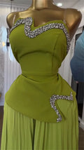 Women's Set Diamonds Hot Rhinestones Crop Top and Pleated Wide Leg Pants Suit  Two 2 Piece Sets Outfits Tracksuit