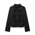 Jacquard Women's Jackets Stand Collar Frog Button Top Long Sleeve Short Black 2026 New Casual Daily Commute Ladies Outerwears