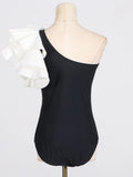 Colorblock Sexy Bodysuits For Women Diagonal Collar One Shoulder Sleeve High Waist Slimming Bodysuit Female Fashion Style