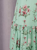 Boho Garden Parties Floral Print Maxi Sundress for Square Collar Sleeveless High Waist Slim Tiered Skirts for Casual Outings