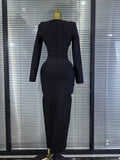 New Women Long Sleeve Square Collar Shinning Diamond Bodycon Long Bandage Dress Elegant Evening Party Celebrate Outfit