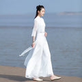 Vietnam Traditional Dress Aodai Chinese Improved Qipao Chiffon Fairy Women Elegant Oriental Improved Qipao Tea Art Hanfu Set