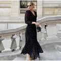 Sexy V-neck Polka Dot Long Dress Women Middle Sleeve Waist-cinching Slit Maxi Dresses Female Summer Chic Evening Party Dresses